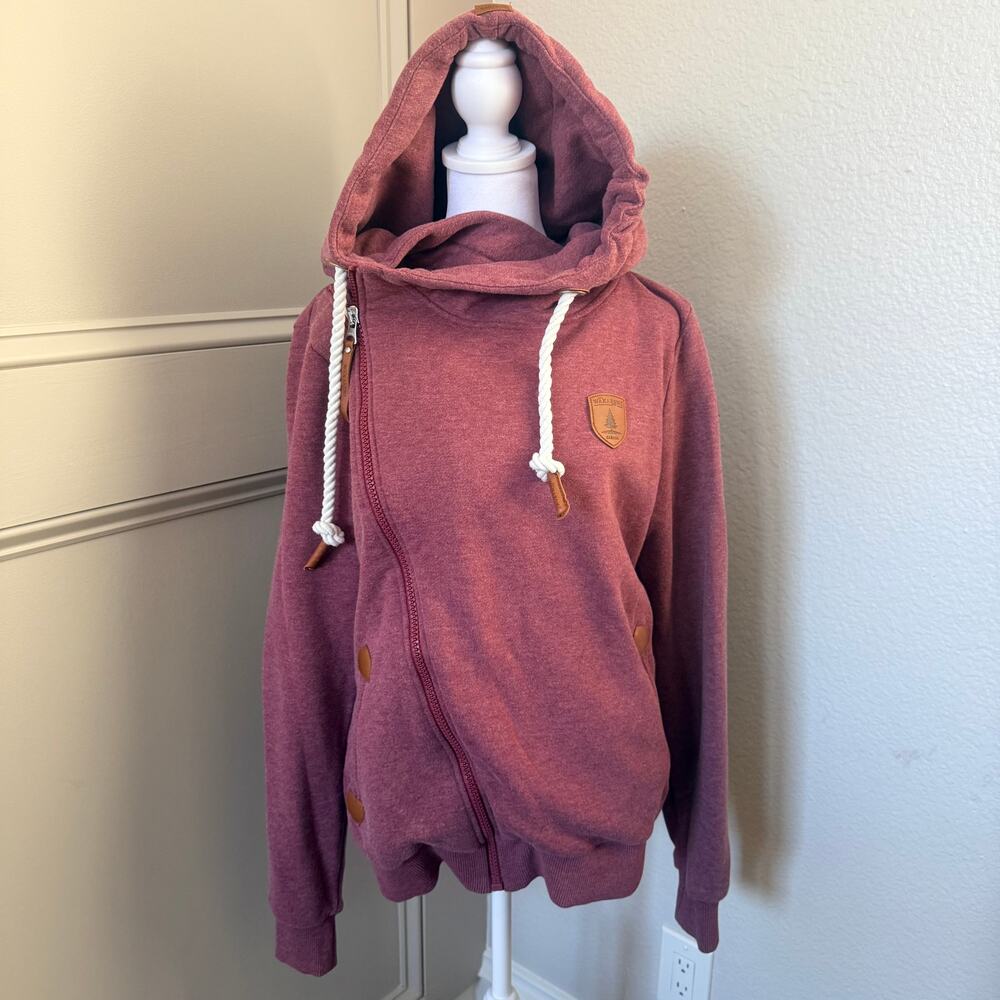 Wanakome Athena Rustic Red Asymmetrical Zip Hoodie Sweatshirt M Gorpcore